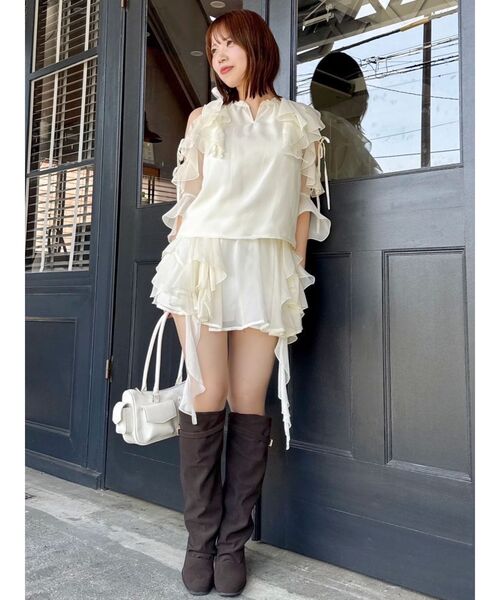 GIUNON アジャスタブルミニシアースカート　ホワイト adjustable mini sheer skirt / アジャスタブルミニシアー