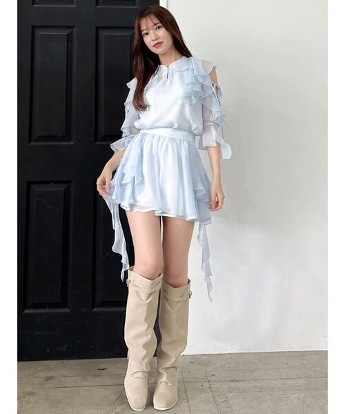 dazzlin（ダズリン）の「シアーフルイドフリルミニスカート（スカート・レディース・ブラック/オフホワイト/ブルー・SMALL/MEDIUM）」の22枚目の写真