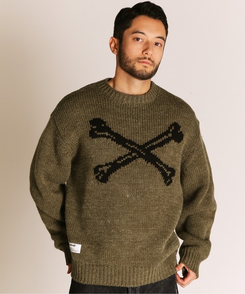 schott(ショット)の「Schott/ショット/CROSS BONE KNIT/クロスボーン ニット(ニット/セーター・メンズ・ブラック/オリーブ・M/L/XL)」の4枚目の写真