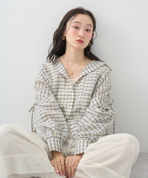 earth music&ecology(アースミュージックアンドエコロジー)の「2wayショルダードロストリボンチェックシャツ(シャツ/ブラウス・レディース・ブラウン/イエロー/クリーム・FREE)」の16枚目の写真