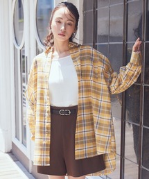 2wayショルダードロストリボンチェックシャツ