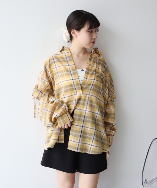 earth music&ecology(アースミュージックアンドエコロジー)の「2wayショルダードロストリボンチェックシャツ(シャツ/ブラウス・レディース・ブラウン/イエロー/クリーム・FREE)」の8枚目の写真