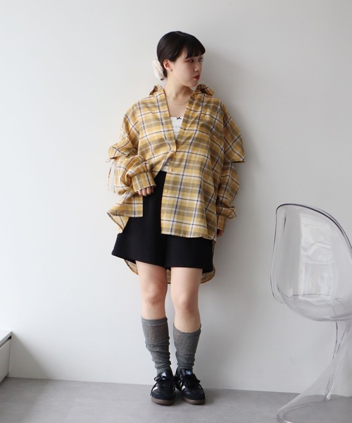 earth music&ecology(アースミュージックアンドエコロジー)の「2wayショルダードロストリボンチェックシャツ(シャツ/ブラウス・レディース・ブラウン/イエロー/クリーム・FREE)」の11枚目の写真