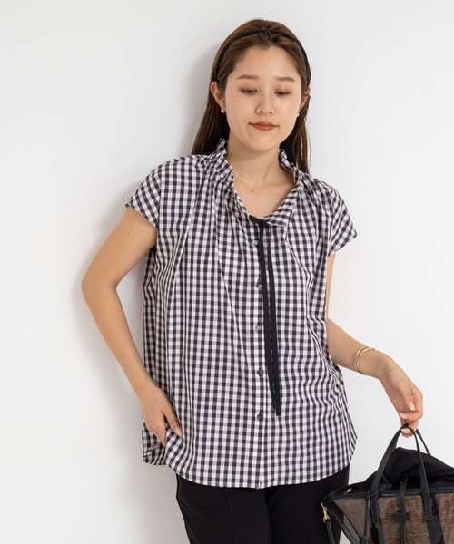 NOLLEY’S（ノーリーズ）の「衿フリルショートスリーブシャツ（シャツ/ブラウス・レディース・ブルー系その他6/ブラウン系その他/ネイビー/ホワイト・38）」の7枚目の写真