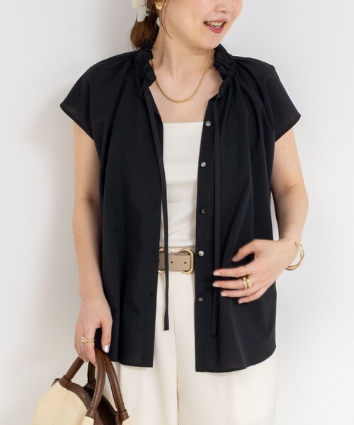 NOLLEY’S（ノーリーズ）の「衿フリルショートスリーブシャツ（シャツ/ブラウス・レディース・ブルー系その他6/ブラウン系その他/ネイビー/ホワイト・38）」の10枚目の写真