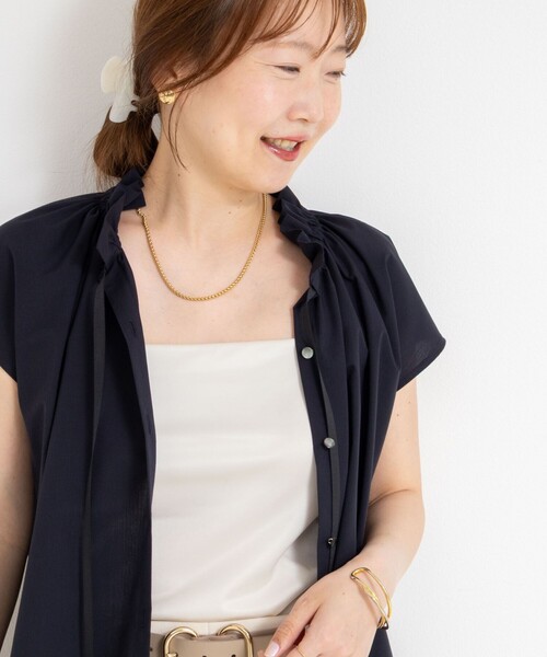 NOLLEY’S（ノーリーズ）の「衿フリルショートスリーブシャツ（シャツ/ブラウス・レディース・ブルー系その他6/ブラウン系その他/ネイビー/ホワイト・38）」の16枚目の写真