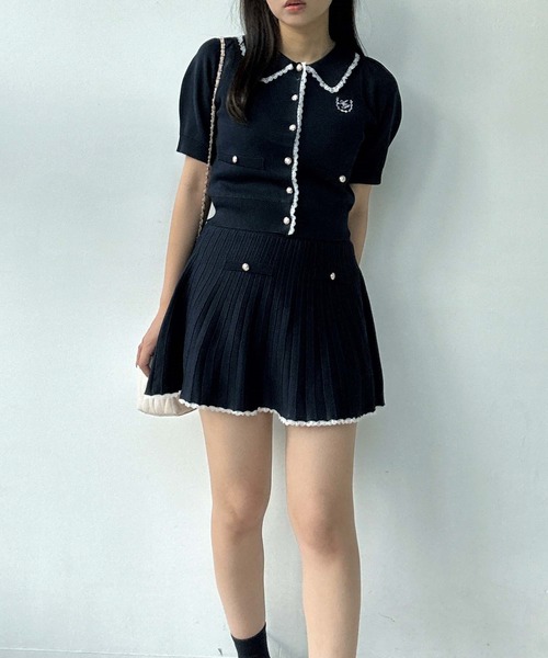 AS KNOW AS plus（アズノゥアズプラス）の「●2点セット 襟付半袖ニットカーディガン＋ニットプリーツミニスカート セットアップ（セットアップ・レディース・ネイビー/杢グレー/アイボリー・FREE）」の16枚目の写真