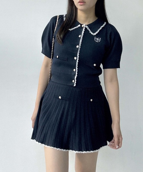 AS KNOW AS plus（アズノゥアズプラス）の「●2点セット 襟付半袖ニットカーディガン＋ニットプリーツミニスカート セットアップ（セットアップ・レディース・ネイビー/杢グレー/アイボリー・FREE）」の22枚目の写真