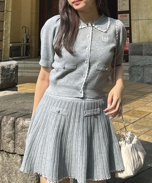 AS KNOW AS plus（アズノゥアズプラス）の「●2点セット 襟付半袖ニットカーディガン＋ニットプリーツミニスカート セットアップ（セットアップ・レディース・ネイビー/杢グレー/アイボリー・FREE）」の15枚目の写真