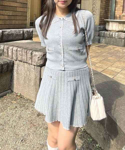 AS KNOW AS plus（アズノゥアズプラス）の「●2点セット 襟付半袖ニットカーディガン＋ニットプリーツミニスカート セットアップ（セットアップ・レディース・ネイビー/杢グレー/アイボリー・FREE）」の14枚目の写真