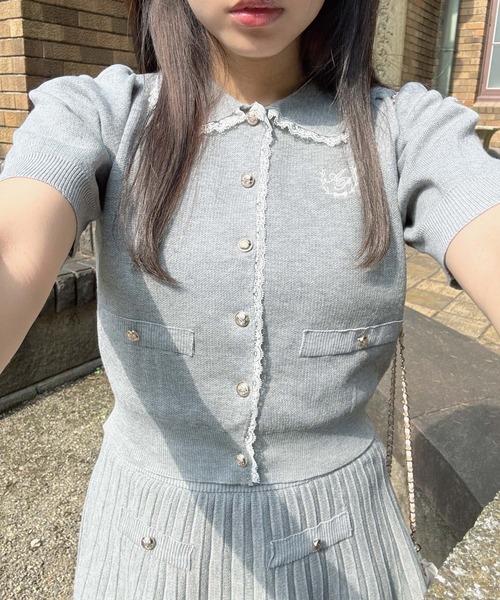 AS KNOW AS plus（アズノゥアズプラス）の「●2点セット 襟付半袖ニットカーディガン＋ニットプリーツミニスカート セットアップ（セットアップ・レディース・ネイビー/杢グレー/アイボリー・FREE）」の13枚目の写真