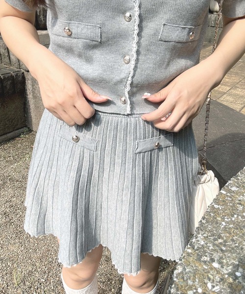 AS KNOW AS plus（アズノゥアズプラス）の「●2点セット 襟付半袖ニットカーディガン＋ニットプリーツミニスカート セットアップ（セットアップ・レディース・ネイビー/杢グレー/アイボリー・FREE）」の11枚目の写真