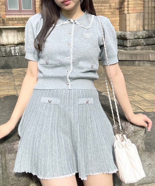 AS KNOW AS plus（アズノゥアズプラス）の「●2点セット 襟付半袖ニットカーディガン＋ニットプリーツミニスカート セットアップ（セットアップ・レディース・ネイビー/杢グレー/アイボリー・FREE）」の10枚目の写真