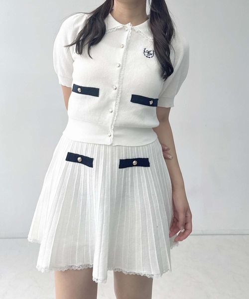 AS KNOW AS plus（アズノゥアズプラス）の「●2点セット 襟付半袖ニットカーディガン＋ニットプリーツミニスカート セットアップ（セットアップ・レディース・ネイビー/杢グレー/アイボリー・FREE）」の7枚目の写真