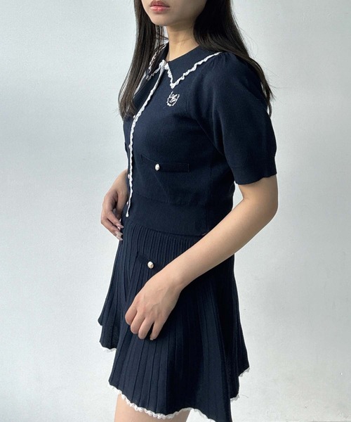 AS KNOW AS plus（アズノゥアズプラス）の「●2点セット 襟付半袖ニットカーディガン＋ニットプリーツミニスカート セットアップ（セットアップ・レディース・ネイビー/杢グレー/アイボリー・FREE）」の19枚目の写真