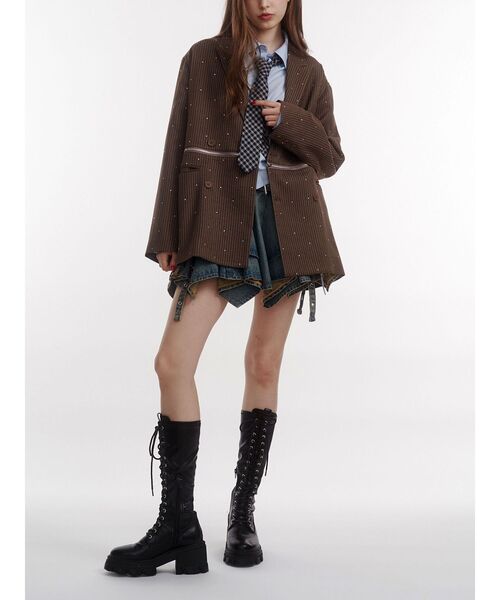 【新品】jouetieラインストーンテーラードジャケット チェック ラインストーンテーラードジャケット【セットアップ対応】（テーラード