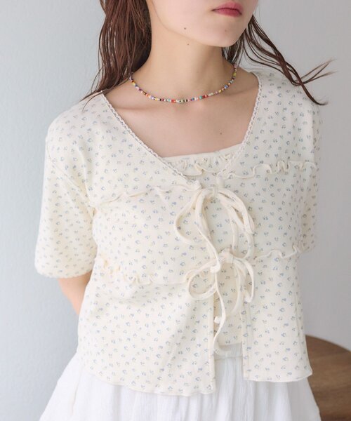 w closet(ダブルクローゼット)の「【セットアイテム】フラワーカーディガン+キャミSET(カーディガン/ボレロ・レディース・アイボリー/オフホワイト/グレー・FREE)」の12枚目の写真