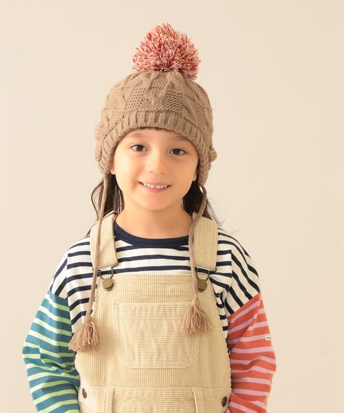 BEAMS mini（ビームスミニ）の「耳付き ポンポン ニットワッチ 2025FW（ニットキャップ/ビーニー・キッズ・グレー系その他/ブラウン系その他2・ONE SIZE）」の2枚目の写真