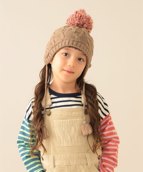 BEAMS mini（ビームスミニ）の「耳付き ポンポン ニットワッチ 2025FW（ニットキャップ/ビーニー・キッズ・グレー系その他/ブラウン系その他2・ONE SIZE）」の10枚目の写真