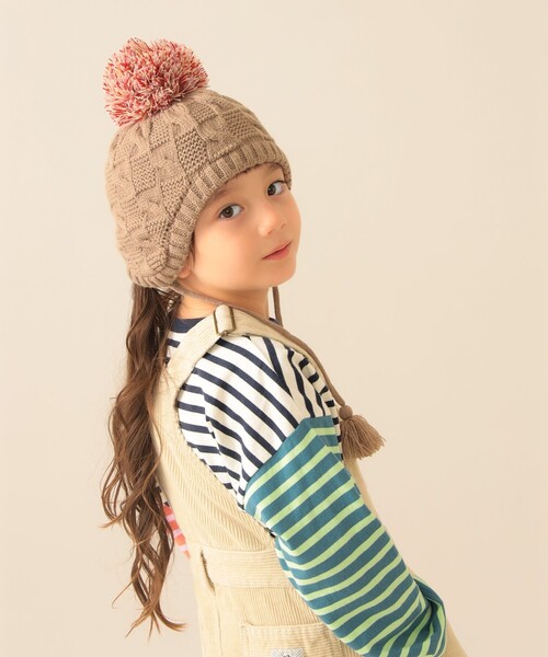 BEAMS mini（ビームスミニ）の「耳付き ポンポン ニットワッチ 2025FW（ニットキャップ/ビーニー・キッズ・グレー系その他/ブラウン系その他2・ONE SIZE）」の11枚目の写真