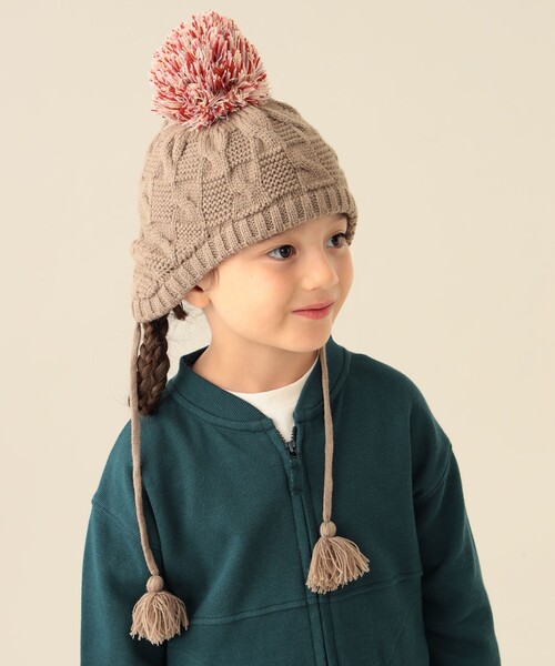 BEAMS mini（ビームスミニ）の「耳付き ポンポン ニットワッチ 2025FW（ニットキャップ/ビーニー・キッズ・グレー系その他/ブラウン系その他2・ONE SIZE）」の13枚目の写真