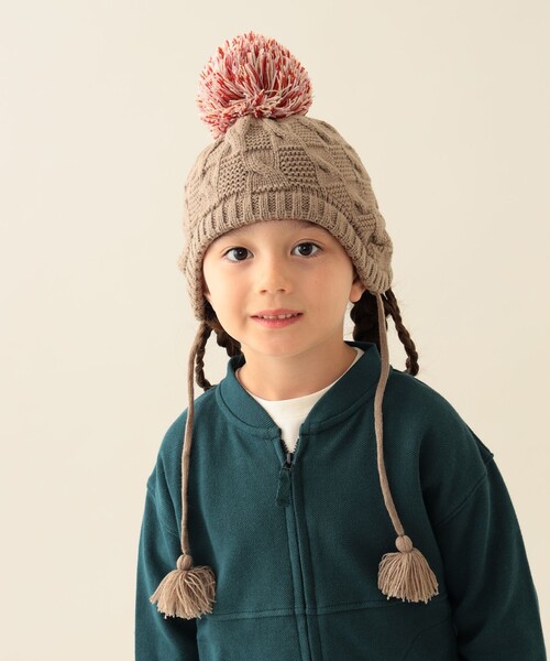 BEAMS mini（ビームスミニ）の「耳付き ポンポン ニットワッチ 2025FW（ニットキャップ/ビーニー・キッズ・グレー系その他/ブラウン系その他2・ONE SIZE）」の14枚目の写真