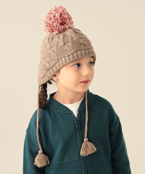 BEAMS mini（ビームスミニ）の「耳付き ポンポン ニットワッチ 2025FW（ニットキャップ/ビーニー・キッズ・グレー系その他/ブラウン系その他2・ONE SIZE）」の15枚目の写真