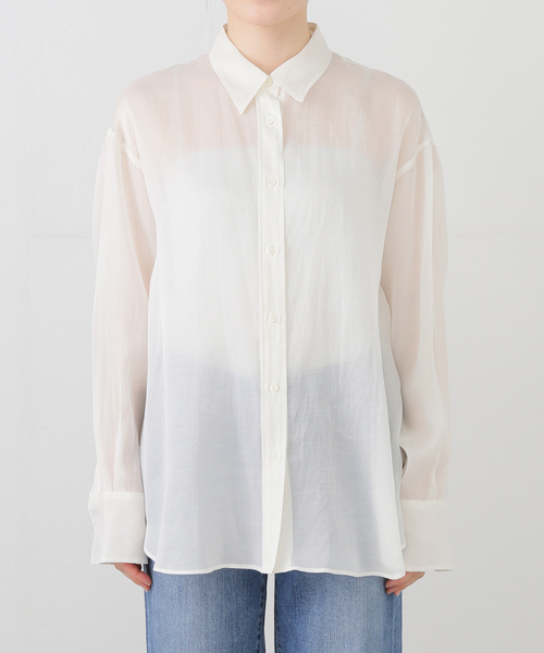 IENA（イエナ）の「Maison IENAシルクコットンシアーシャツ（シャツ/ブラウス・レディース・カーキ/ホワイト・FREE）」の4枚目の写真