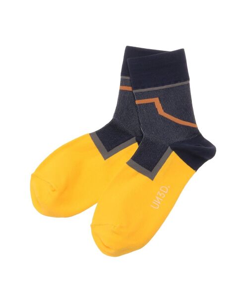 UN3D.(アンスリード)の「GEOMETRY LINE SOCKS / ジオメトリーラインソックス(ソックス/靴下・レディース・グレー/ブラック/ネイビー・FREE)」の1枚目の写真