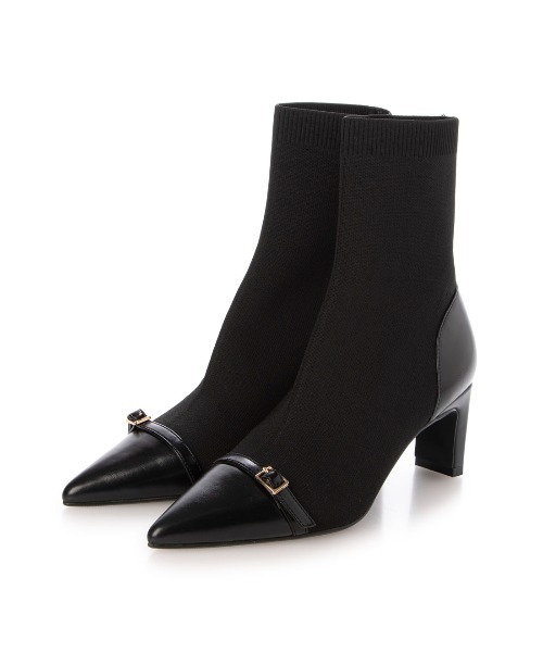 EVOL(イーボル)の「【S-LLサイズ展開・美脚効果あり】ニットベルトショートブーツ BZ23842(ブーツ・レディース・ベージュ/ブラック・M/L/LL/S)」の9枚目の写真