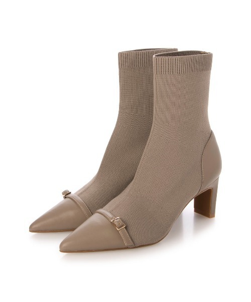 EVOL(イーボル)の「【S-LLサイズ展開・美脚効果あり】ニットベルトショートブーツ BZ23842(ブーツ・レディース・ベージュ/ブラック・M/L/LL/S)」の14枚目の写真