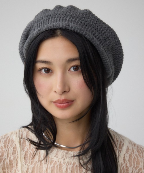 AZUL by moussy(アズールバイマウジー)の「ニットベレー帽(ニットキャップ/ビーニー・レディース・ブラック/グレー・FREE)」の1枚目の写真