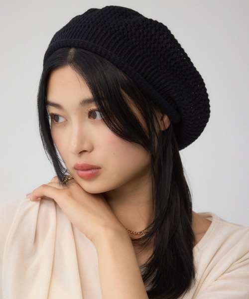 AZUL by moussy(アズールバイマウジー)の「ニットベレー帽(ニットキャップ/ビーニー・レディース・ブラック/グレー・FREE)」の2枚目の写真