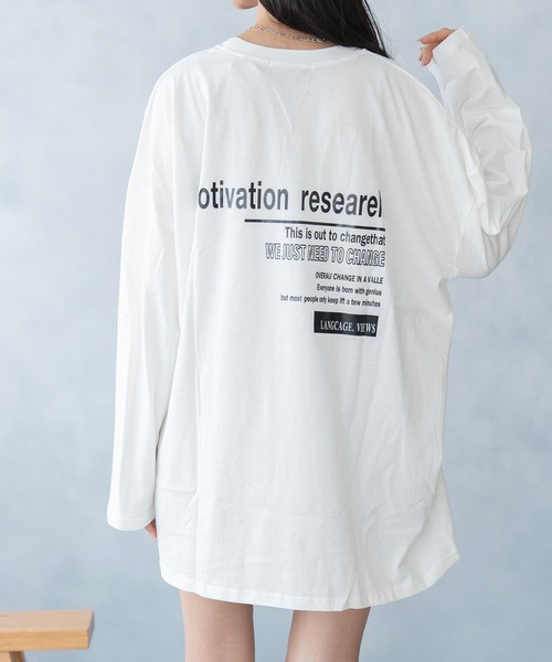 NinaetLina(ニナエリナ)の「バックプリント ビックシルエット ロング Tシャツ(Tシャツ/カットソー・レディース・ブルー/ブラック/ライトグレー/ホワイト・FREE)」の8枚目の写真