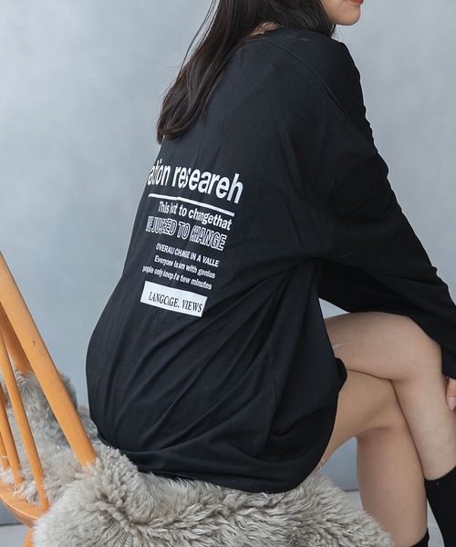 NinaetLina(ニナエリナ)の「バックプリント ビックシルエット ロング Tシャツ(Tシャツ/カットソー・レディース・ブルー/ブラック/ライトグレー/ホワイト・FREE)」の14枚目の写真