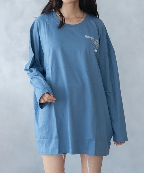 NinaetLina(ニナエリナ)の「バックプリント ビックシルエット ロング Tシャツ(Tシャツ/カットソー・レディース・ブルー/ブラック/ライトグレー/ホワイト・FREE)」の20枚目の写真