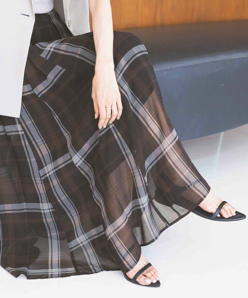 GLOBAL WORK（グローバルワーク）の「シアータックフレアスカート/571416（スカート・レディース・ブラウン/ブルー系その他/アイボリー/ブラック/ブラック系その他・REGULAR/SHORT）」の2枚目の写真