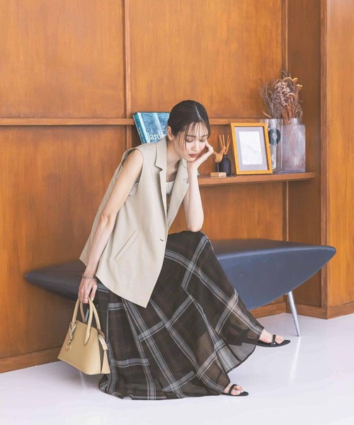 GLOBAL WORK（グローバルワーク）の「シアータックフレアスカート/571416（スカート・レディース・ブラウン/ブルー系その他/アイボリー/ブラック/ブラック系その他・REGULAR/SHORT）」の7枚目の写真