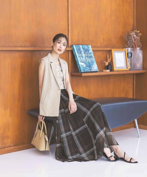 GLOBAL WORK（グローバルワーク）の「シアータックフレアスカート/571416（スカート・レディース・ブラウン/ブルー系その他/アイボリー/ブラック/ブラック系その他・REGULAR/SHORT）」の8枚目の写真