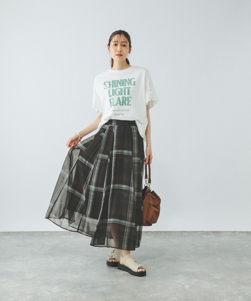 GLOBAL WORK（グローバルワーク）の「シアータックフレアスカート/571416（スカート・レディース・ブラウン/ブルー系その他/アイボリー/ブラック/ブラック系その他・REGULAR/SHORT）」の19枚目の写真
