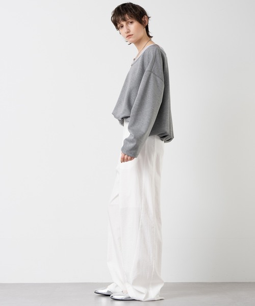 ELOOPS（イーループス）の「【ELOOPS】リネンライク  コットン混ワイドタックパンツ（スラックス・レディース・ブラック/ホワイト・S/M/L）」の11枚目の写真