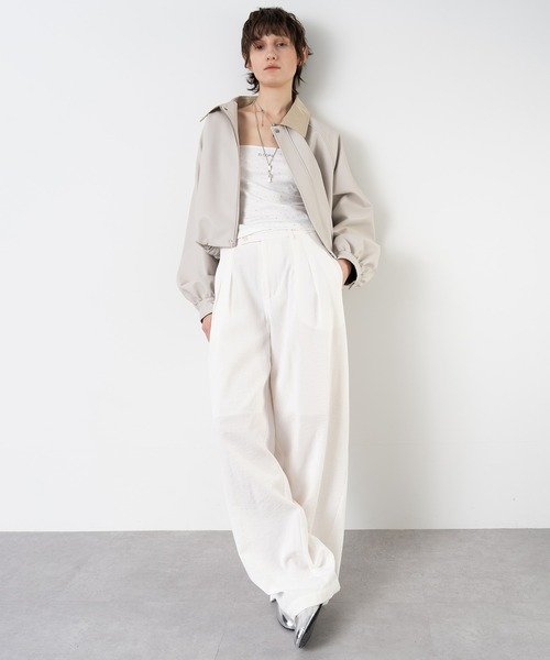 ELOOPS（イーループス）の「【ELOOPS】リネンライク  コットン混ワイドタックパンツ（スラックス・レディース・ブラック/ホワイト・S/M/L）」の15枚目の写真