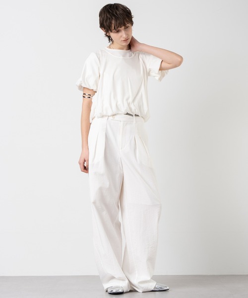 ELOOPS（イーループス）の「【ELOOPS】リネンライク  コットン混ワイドタックパンツ（スラックス・レディース・ブラック/ホワイト・S/M/L）」の16枚目の写真