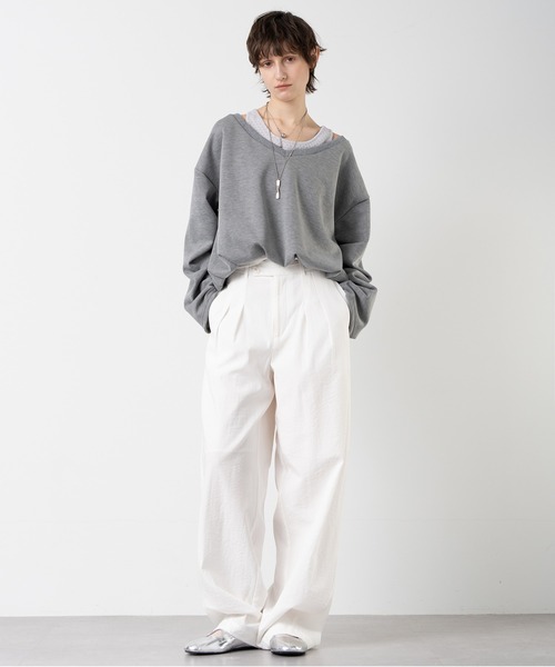ELOOPS（イーループス）の「【ELOOPS】リネンライク  コットン混ワイドタックパンツ（スラックス・レディース・ブラック/ホワイト・S/M/L）」の21枚目の写真