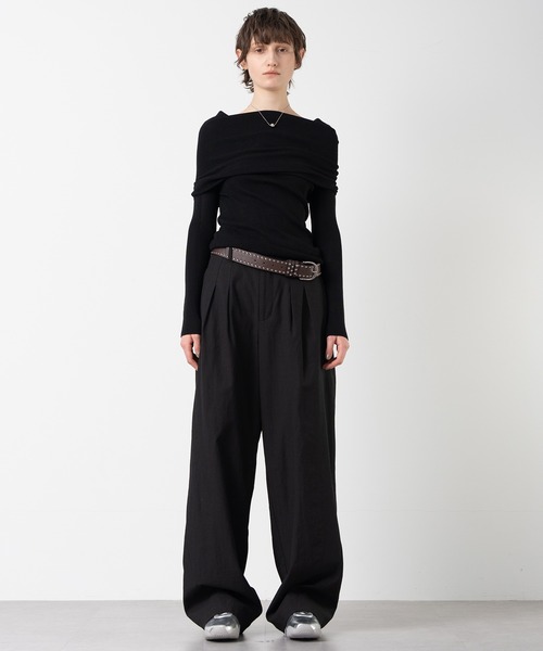 ELOOPS（イーループス）の「【ELOOPS】リネンライク  コットン混ワイドタックパンツ（スラックス・レディース・ブラック/ホワイト・S/M/L）」の6枚目の写真