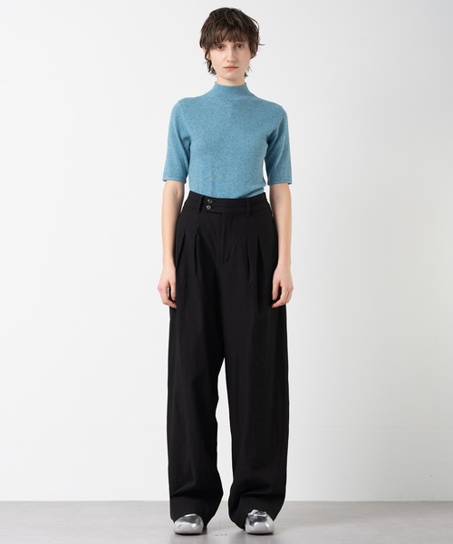 ELOOPS（イーループス）の「【ELOOPS】リネンライク  コットン混ワイドタックパンツ（スラックス・レディース・ブラック/ホワイト・S/M/L）」の7枚目の写真
