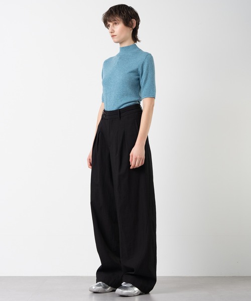 ELOOPS（イーループス）の「【ELOOPS】リネンライク  コットン混ワイドタックパンツ（スラックス・レディース・ブラック/ホワイト・S/M/L）」の8枚目の写真