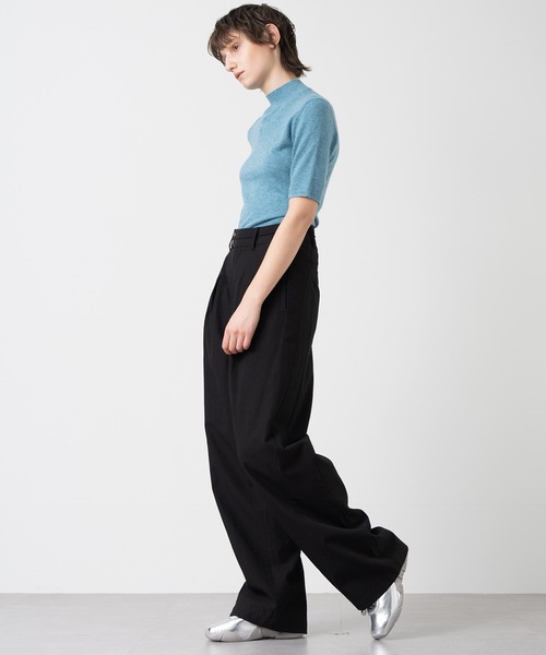 ELOOPS（イーループス）の「【ELOOPS】リネンライク  コットン混ワイドタックパンツ（スラックス・レディース・ブラック/ホワイト・S/M/L）」の12枚目の写真