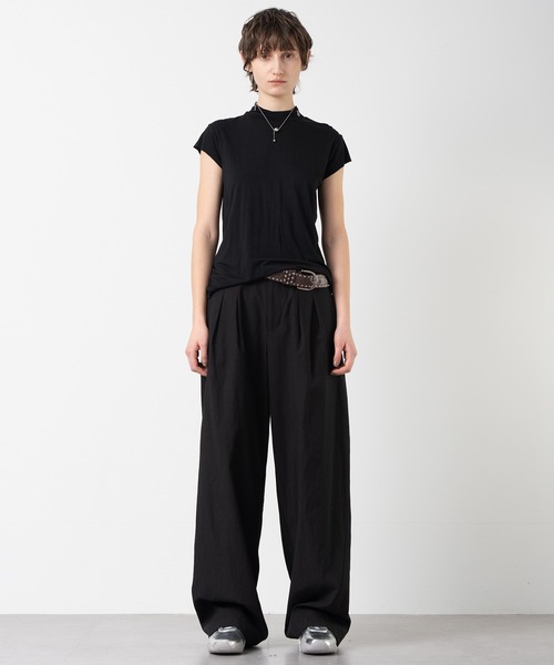 ELOOPS（イーループス）の「【ELOOPS】リネンライク  コットン混ワイドタックパンツ（スラックス・レディース・ブラック/ホワイト・S/M/L）」の13枚目の写真