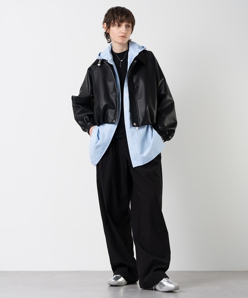 ELOOPS（イーループス）の「【ELOOPS】リネンライク  コットン混ワイドタックパンツ（スラックス・レディース・ブラック/ホワイト・S/M/L）」の14枚目の写真